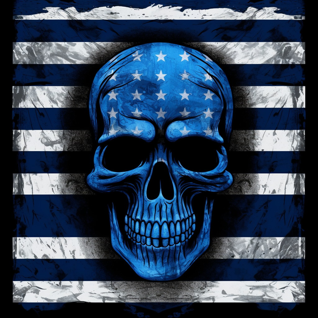 Dark skull with blue police flag