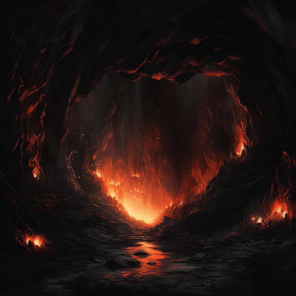 Fire burning in small dark cave