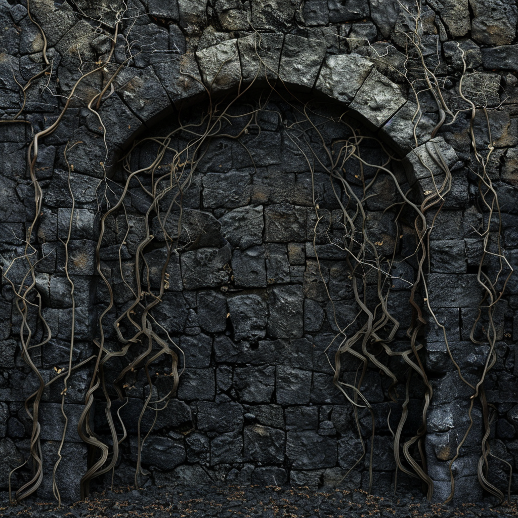 Stone wall with vines archway