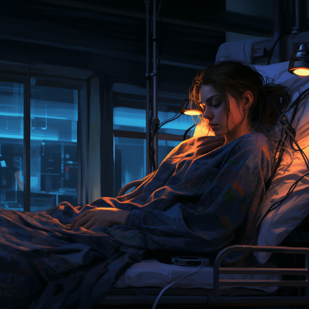 Person in Hospital Bed with Cyberpunk Vibe