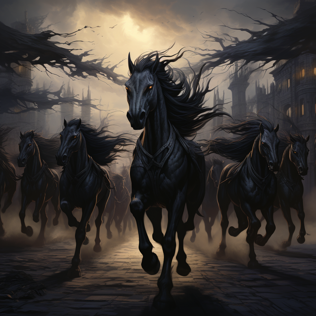 Dark Winged Horses Herd Picture