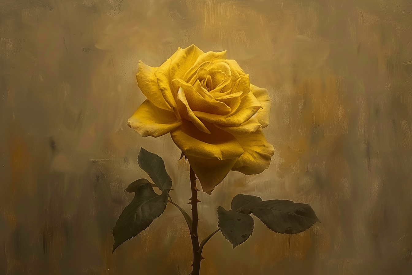 Dark Yellow Rose Painting Art