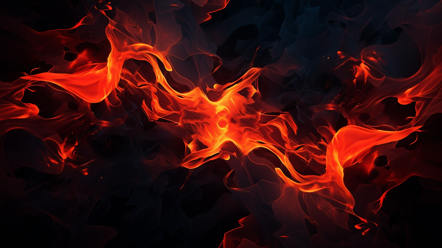 Dark abstract background with random shapes and fire