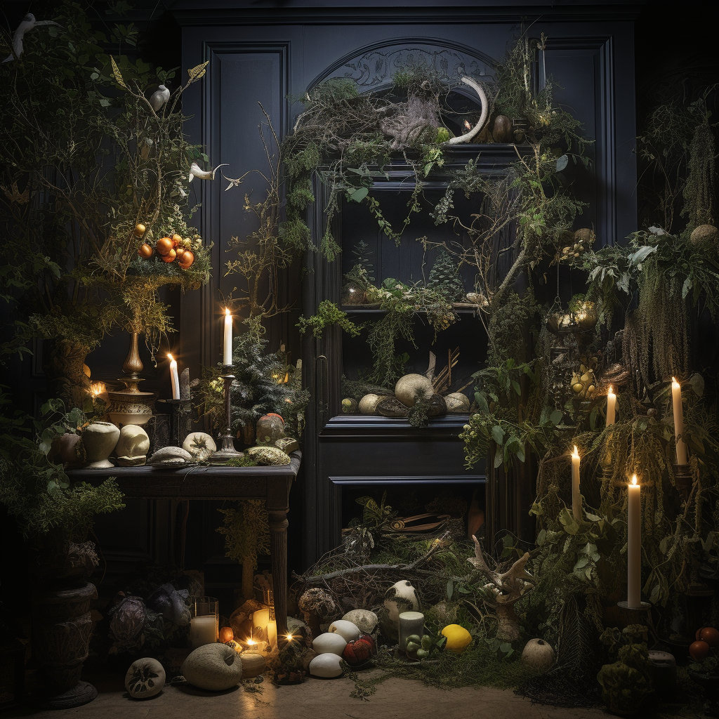 Mystical Christmas garden with botanical elements