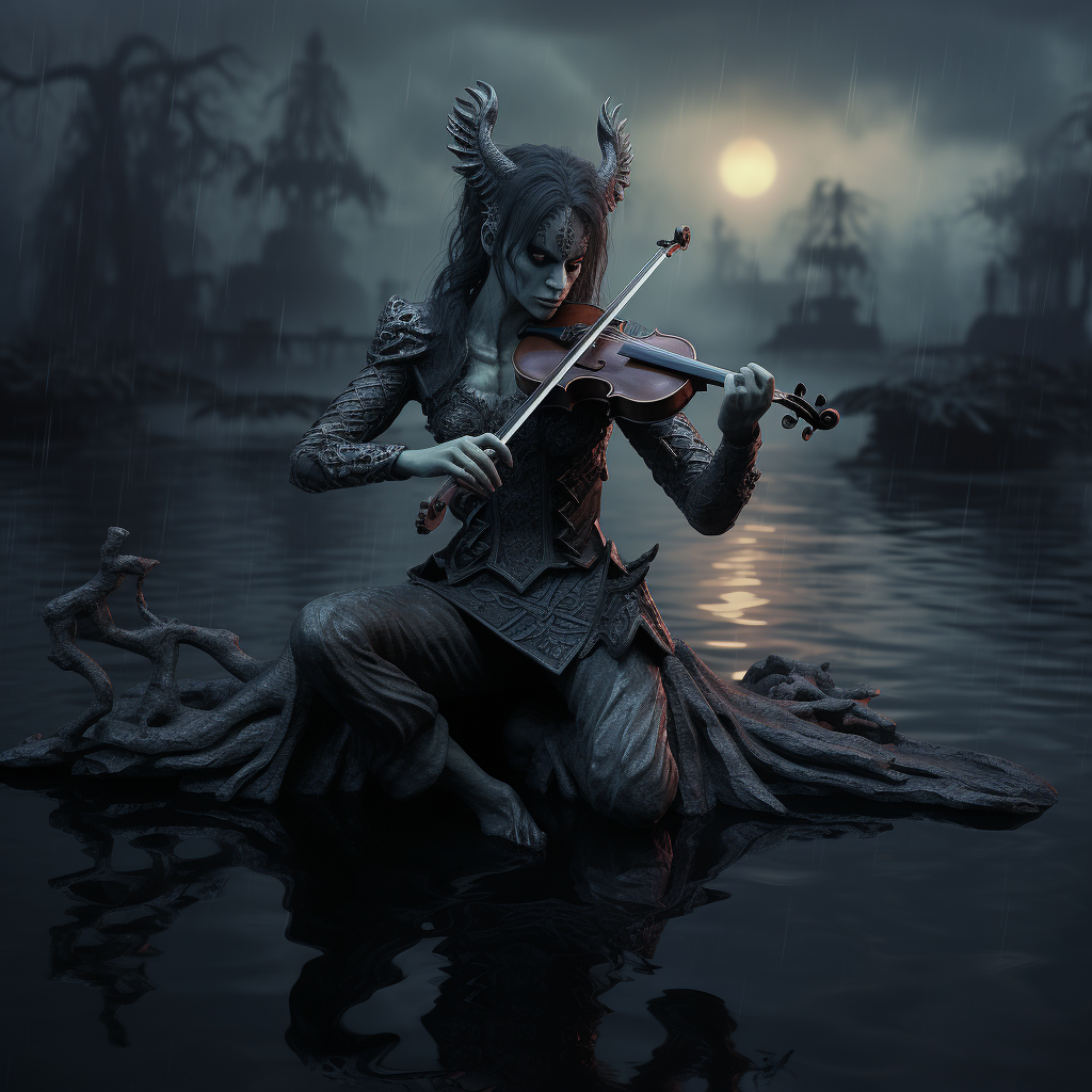 Dark demon gracefully playing a violin