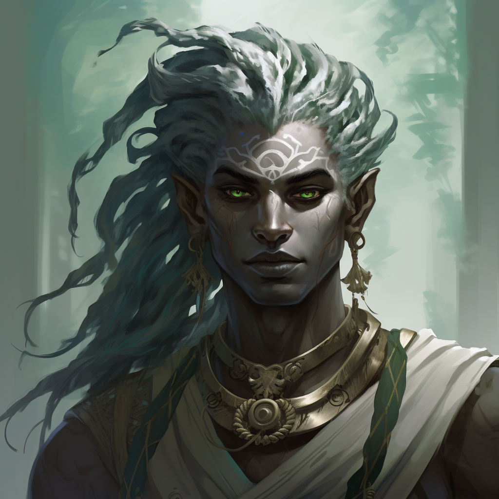 Portrait of Dark Elf Druid with Braided Hair and Piercings
