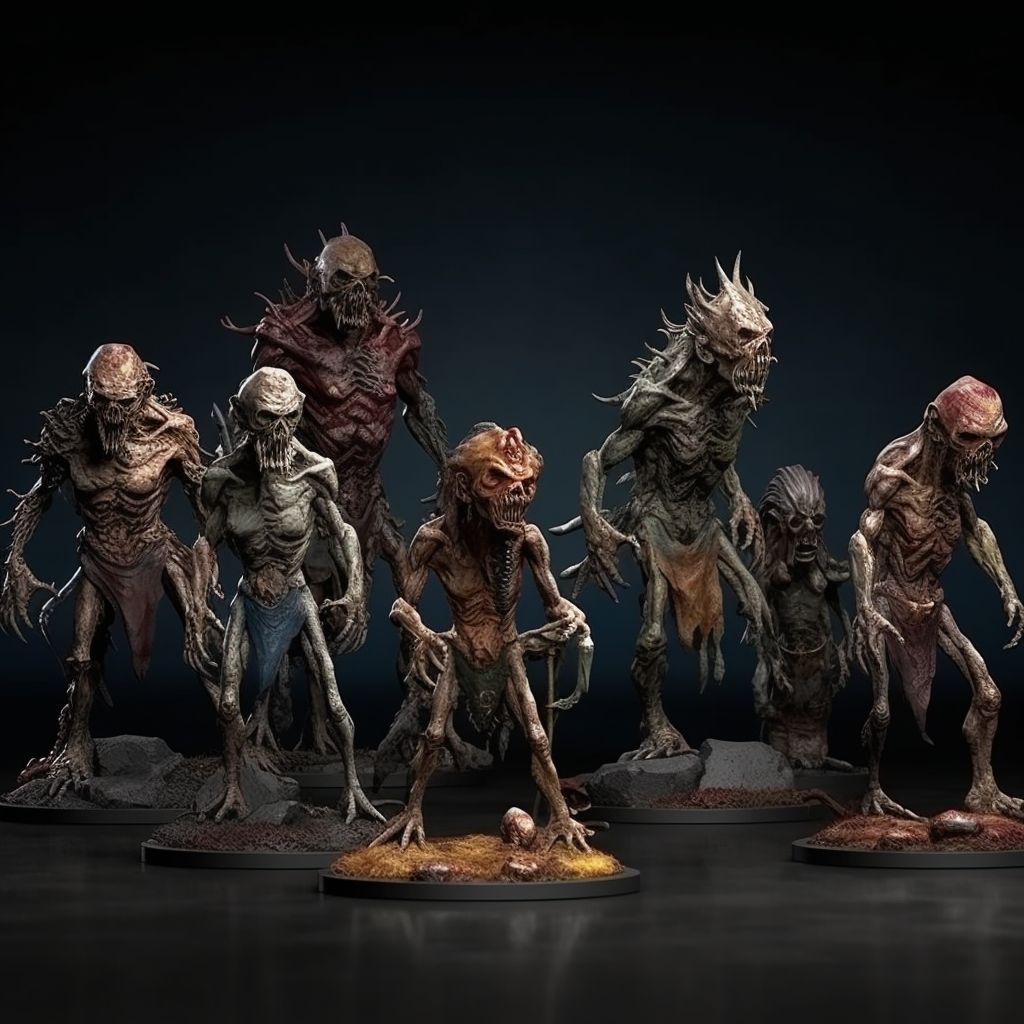 Realistic 3D render of dark fantasy undead creatures