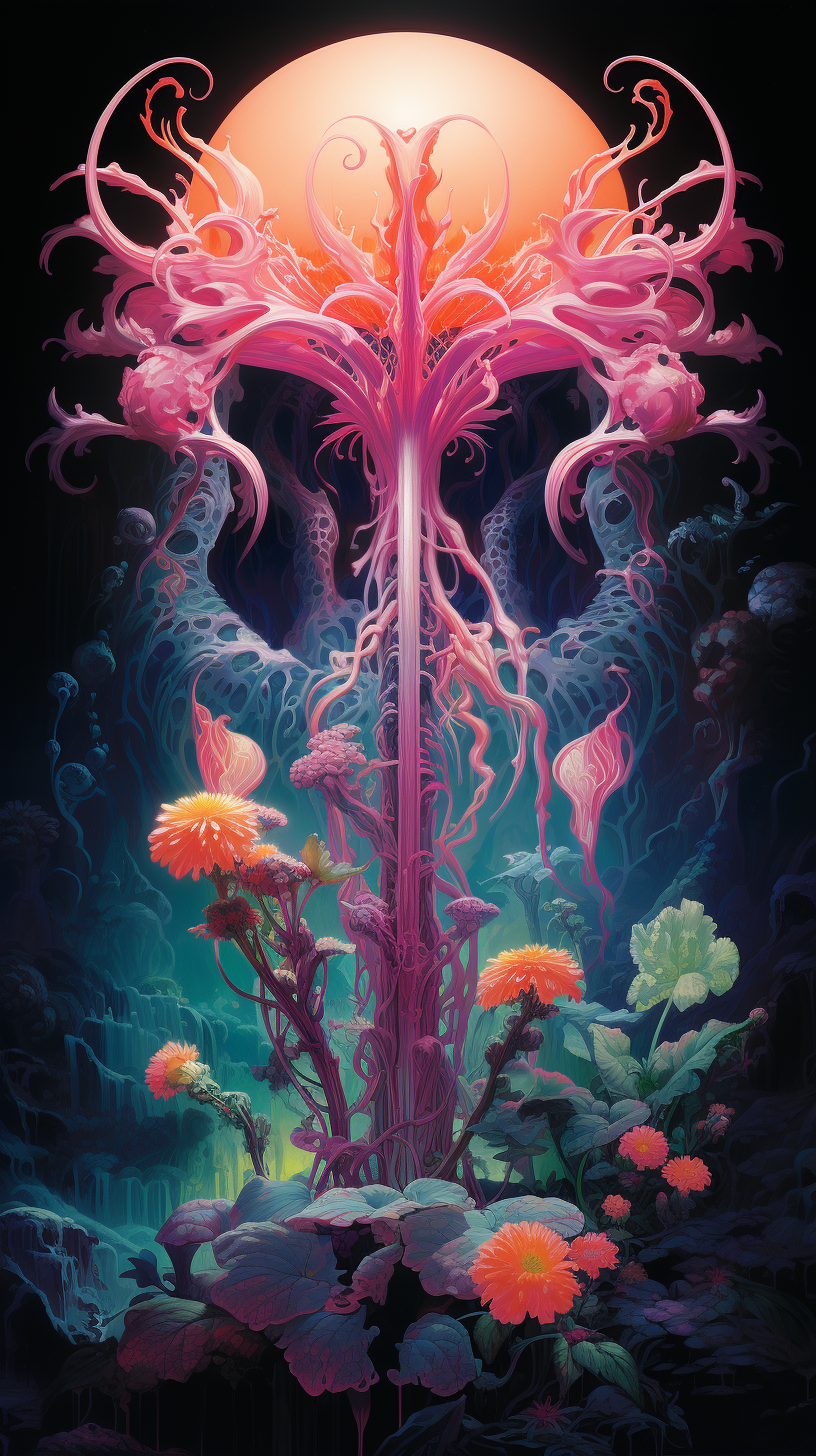 Detailed Dark Fantasy Poster with Glowing Carnivorous Plant