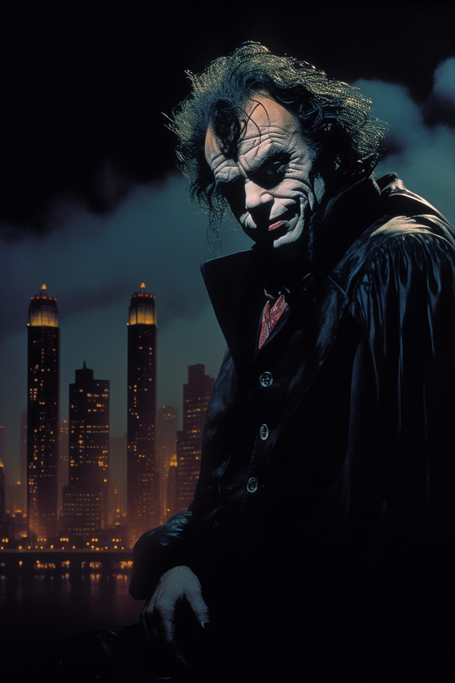 Joker overlooking Gotham City at night