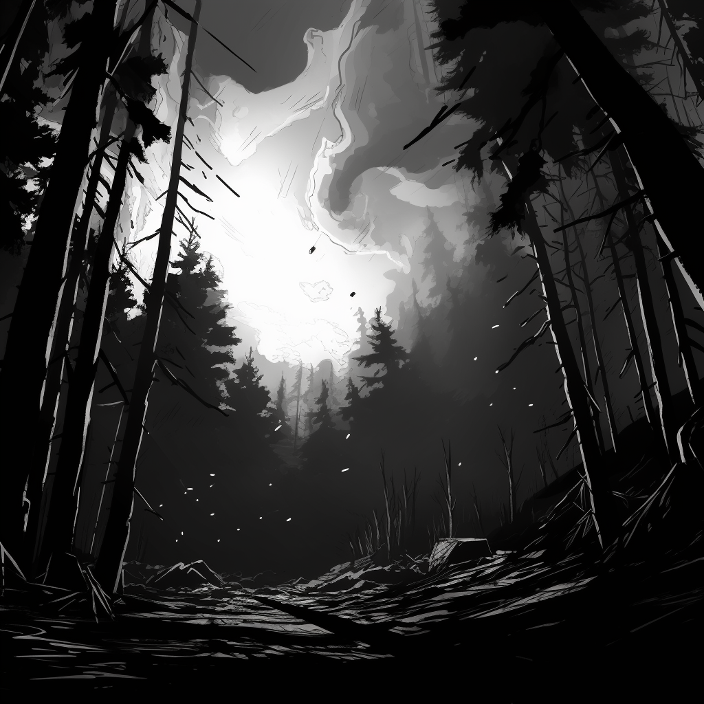 Animatic storyboard background of thick forest at night