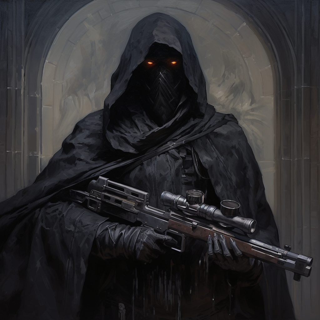 Human with Cyborg Eye in Dark Gothic Cloak