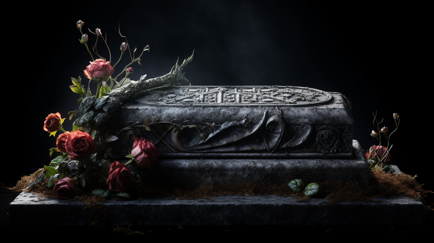 Concrete gravestone with dramatic lighting