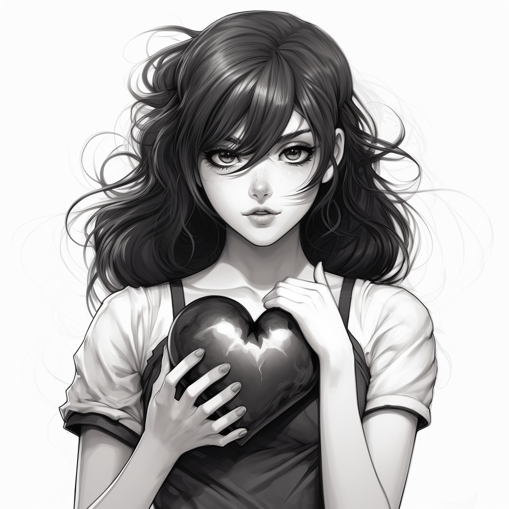 Japanese girl holding heart in manga style