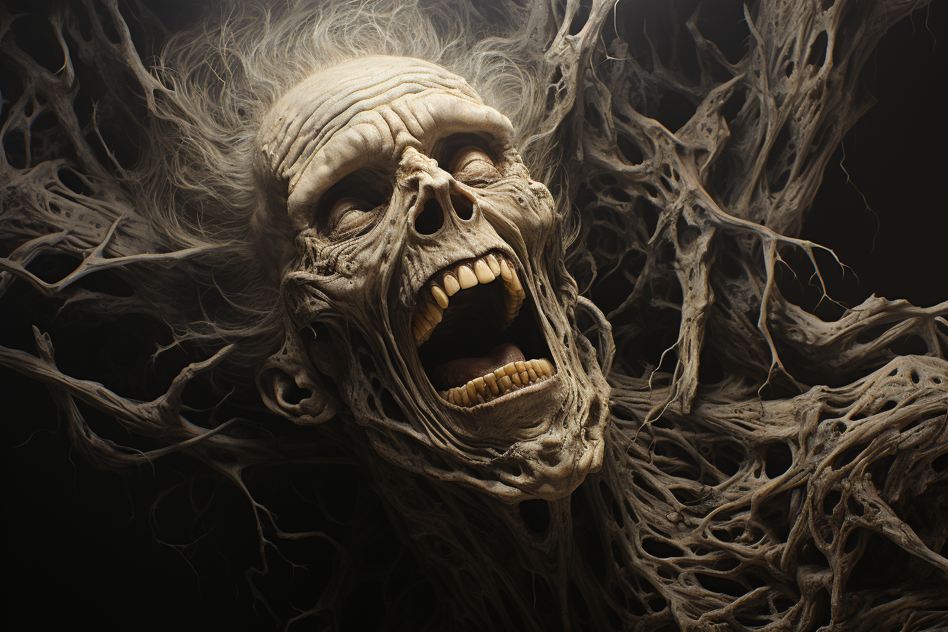 Detailed dark horror art in charcoal