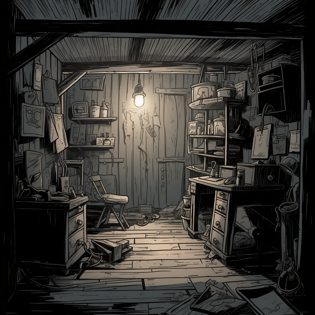 Dark tool shed with Studio Ghibli vibes