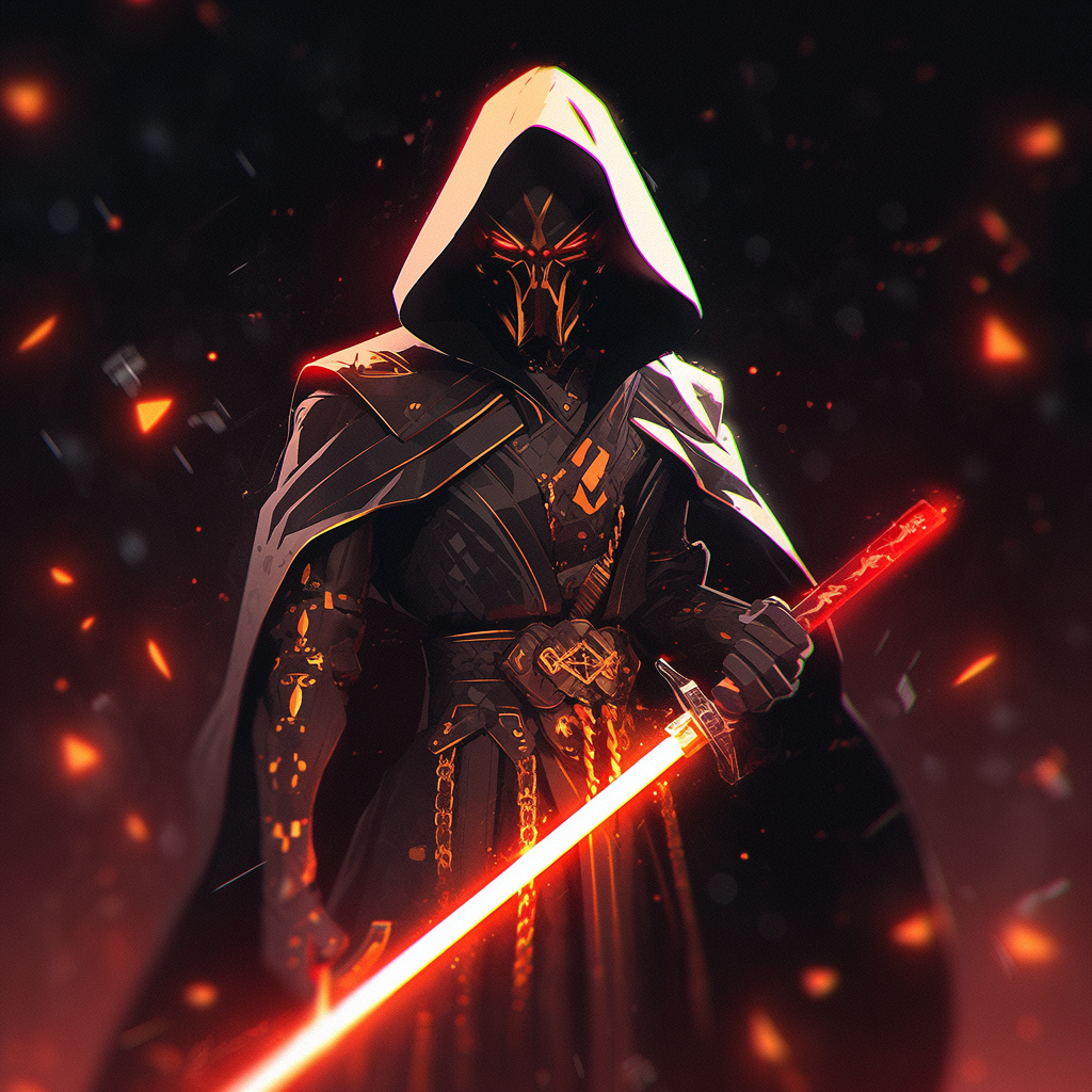 Anime-style Dark Lord Sith with Yellow Lightsaber