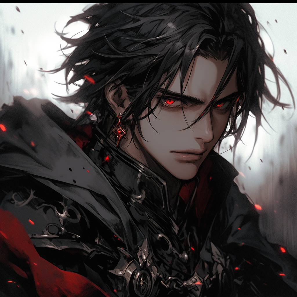 Dark male villain with red eyes