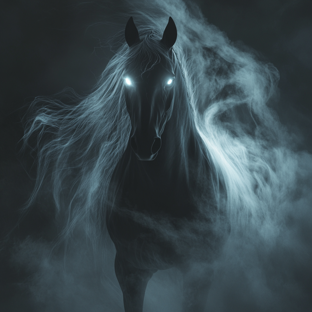 Shadowy horse with glowing eyes