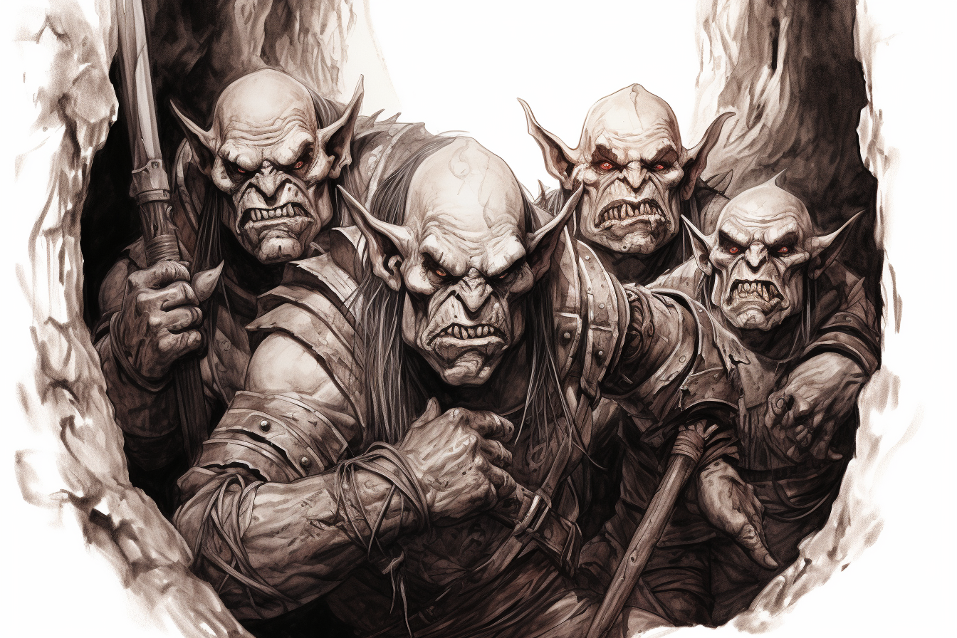 Orc warriors in dark tunnel