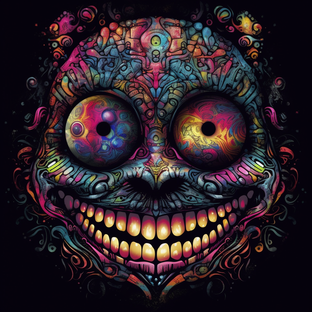 Angry smiley face with dark psychedelic colors