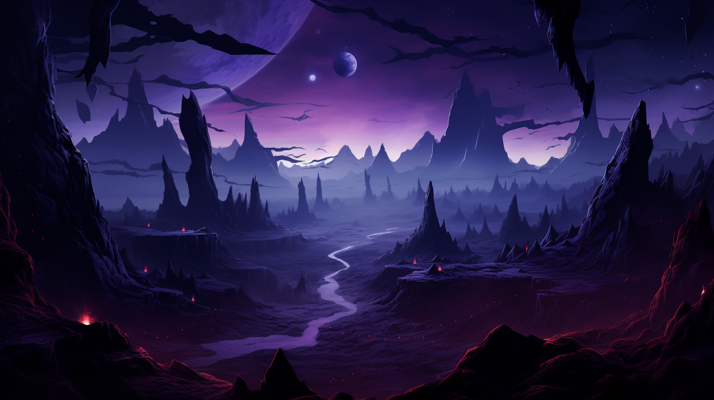 Dark purple alien landscape art