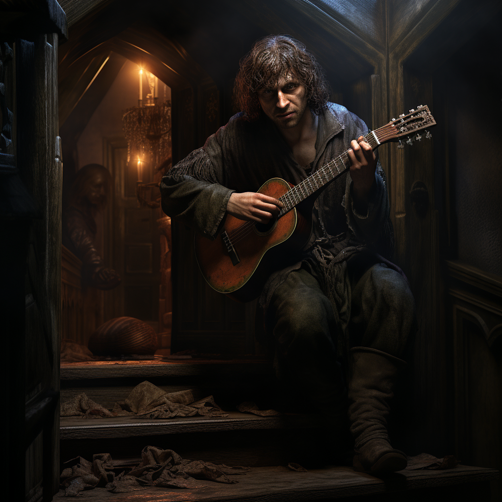 Dark corner Bard playing a string instrument