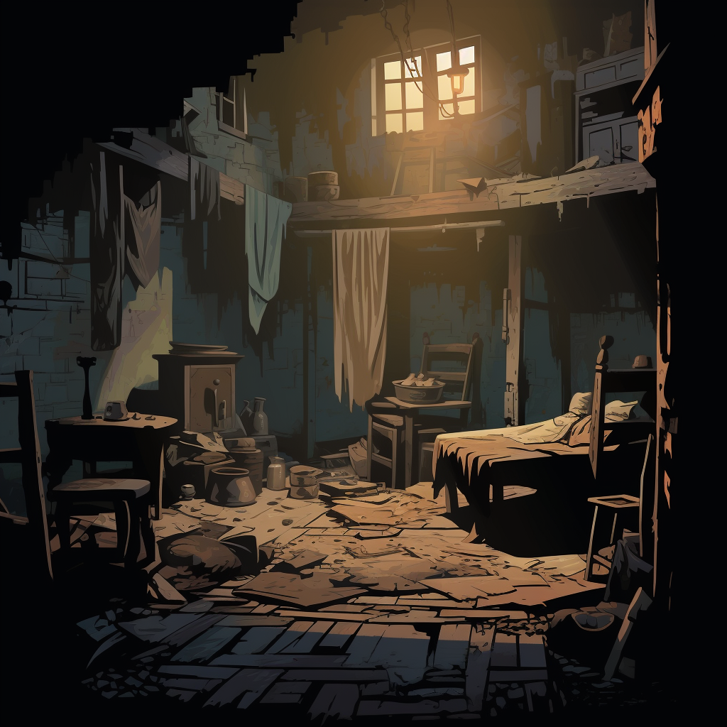 Vintage Dark Shady Room in Slums