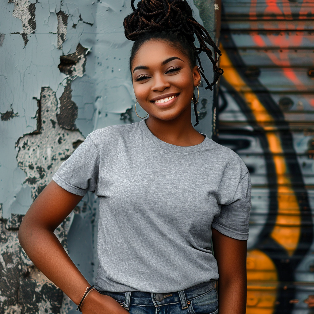 Dark Skin Woman in Grey Tshirt