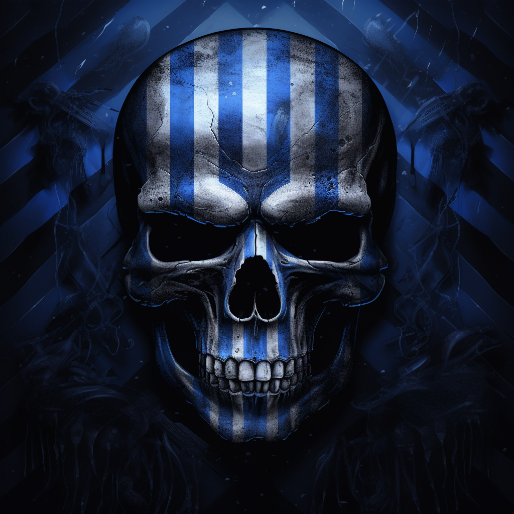 Dark skull with blue police stripe flag