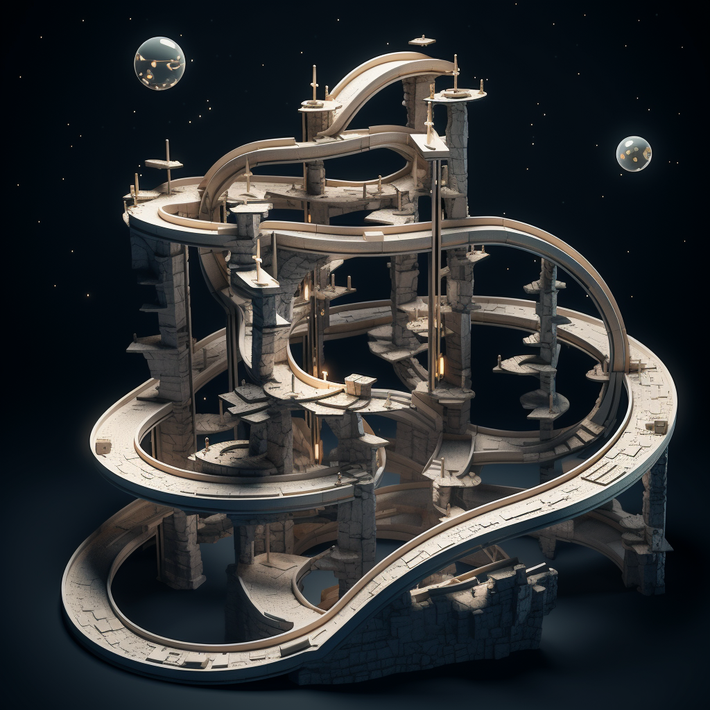 Circular marble run in dark space