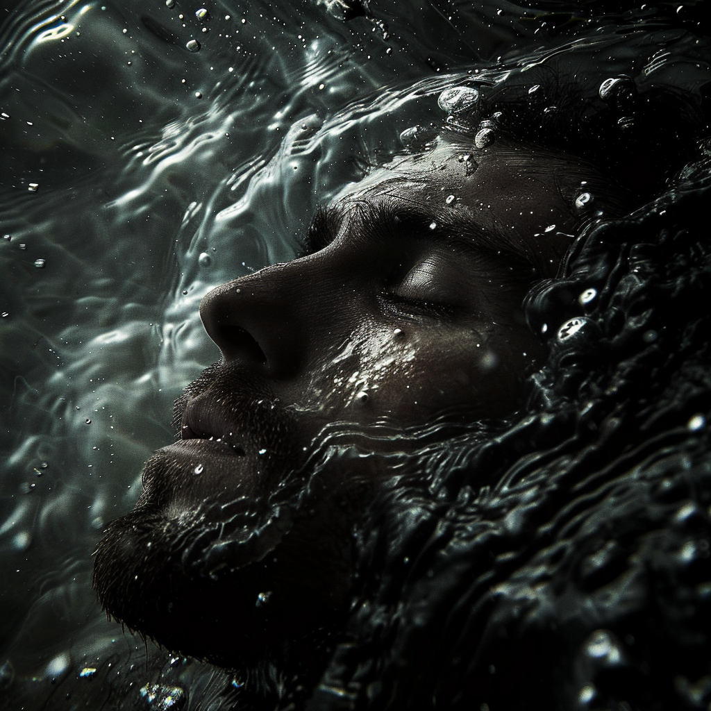 Man drowning in dark water