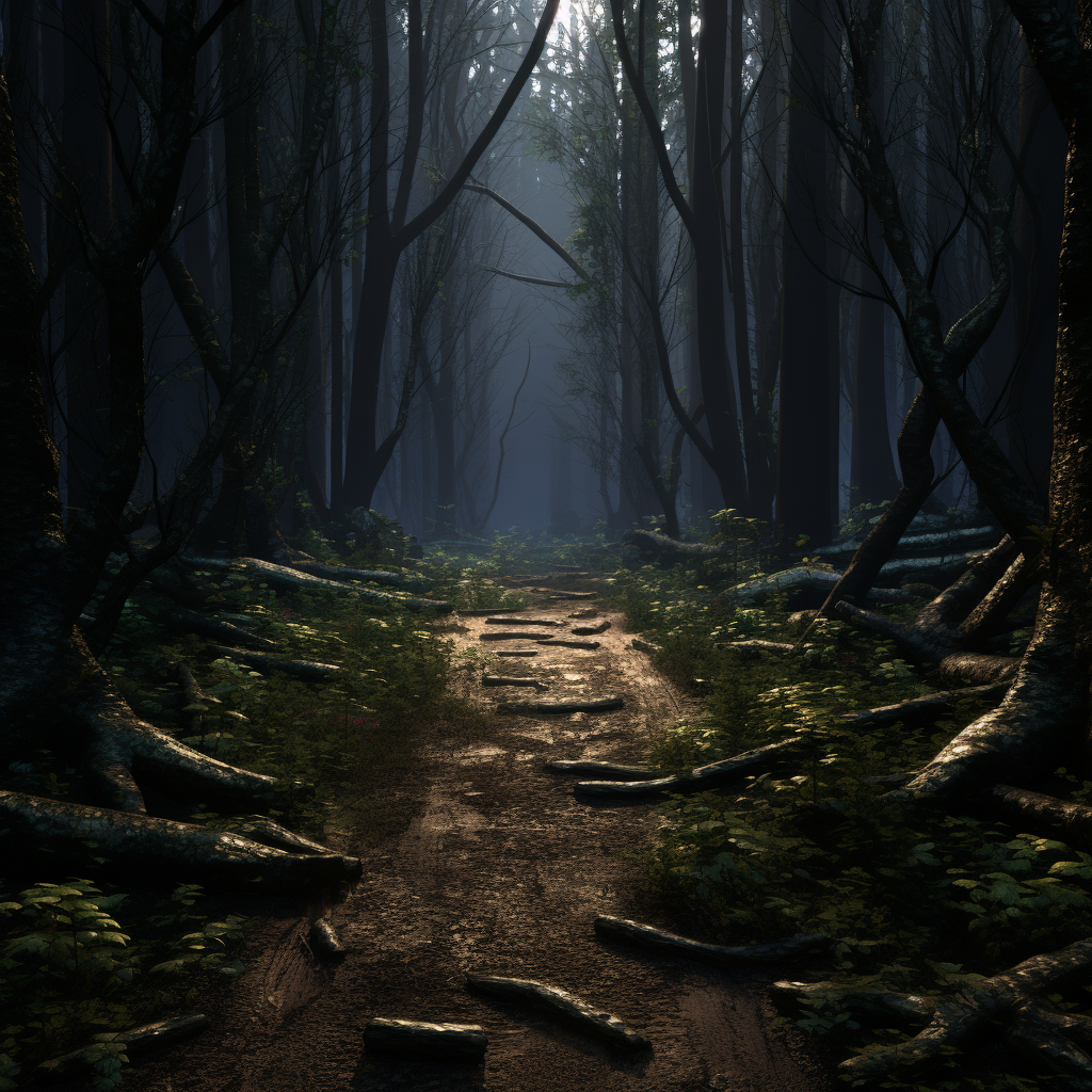 Enigmatic Dark Woods - Pixar-style Image