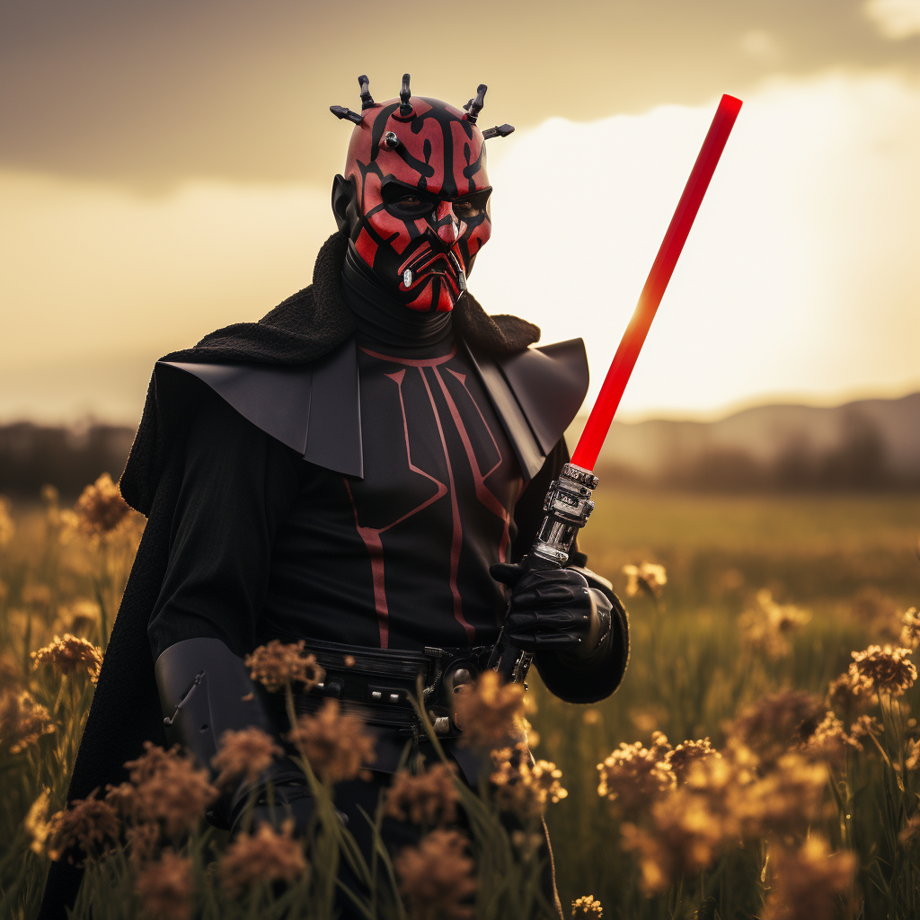 Darth Maul with Black Mustache and Lightsaber