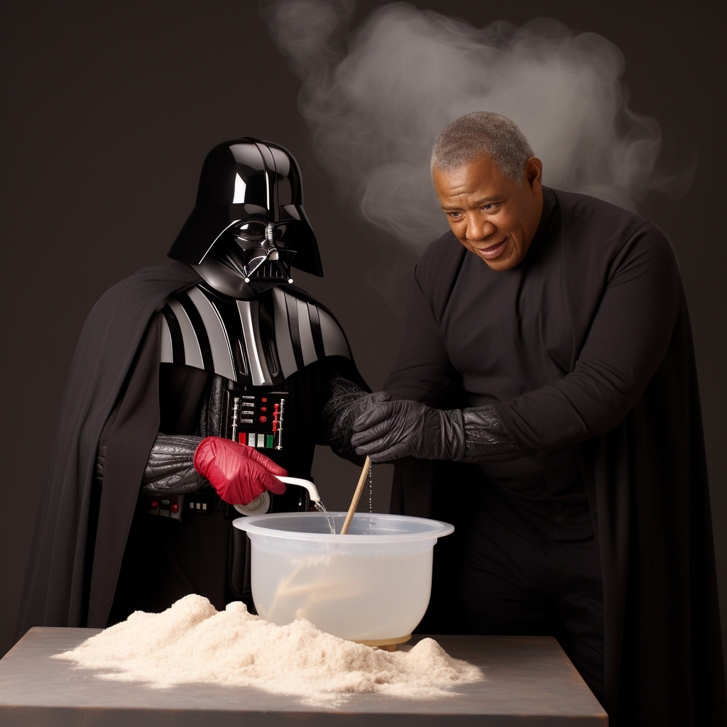 Darth Vader and Bill Cosby churning butter