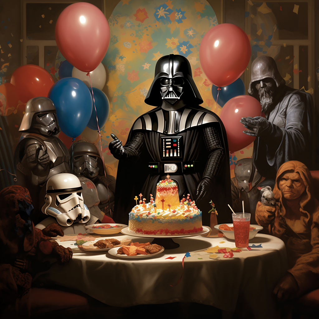 Cartoon image of Darth Vader's birthday celebration