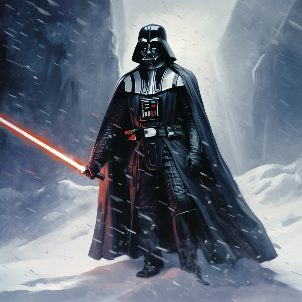 Darth Vader wielding lightsaber in snow