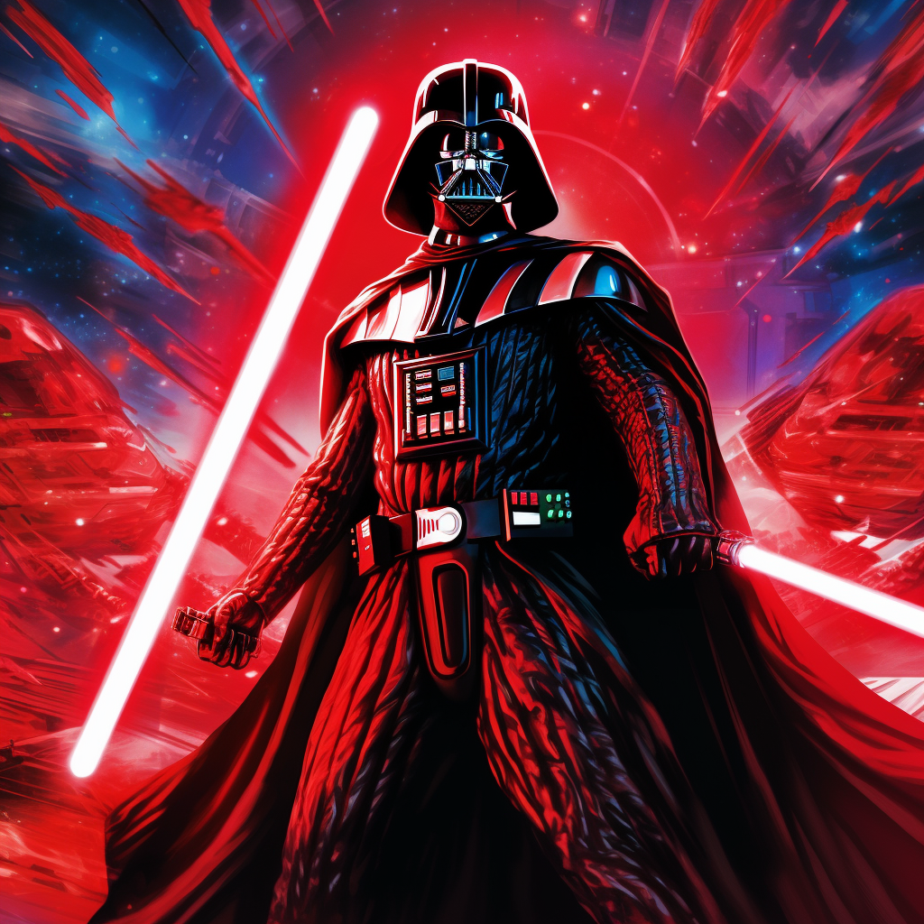 Darth Vader with red lightsaber in Sith world