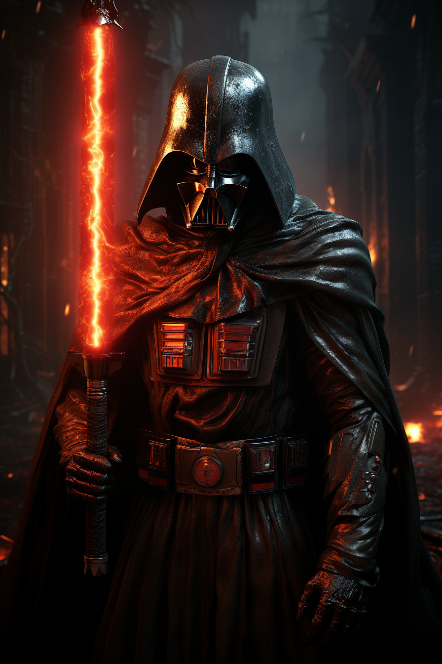 Evil Darth Vader holding red light saber