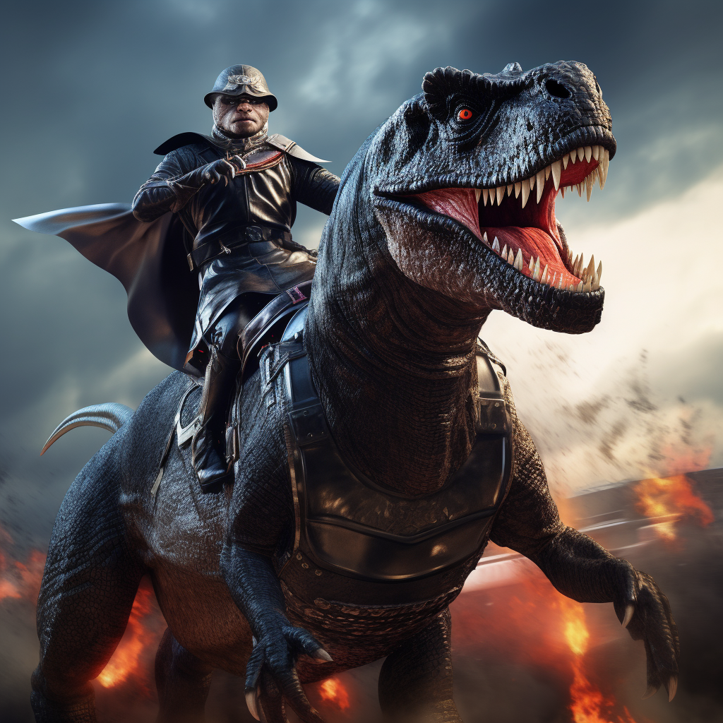 Darth Vader riding T-Rex in Hyper Realistic Image