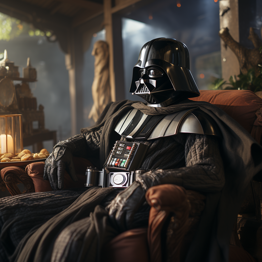 Darth Vader smoking a cigar on vacation