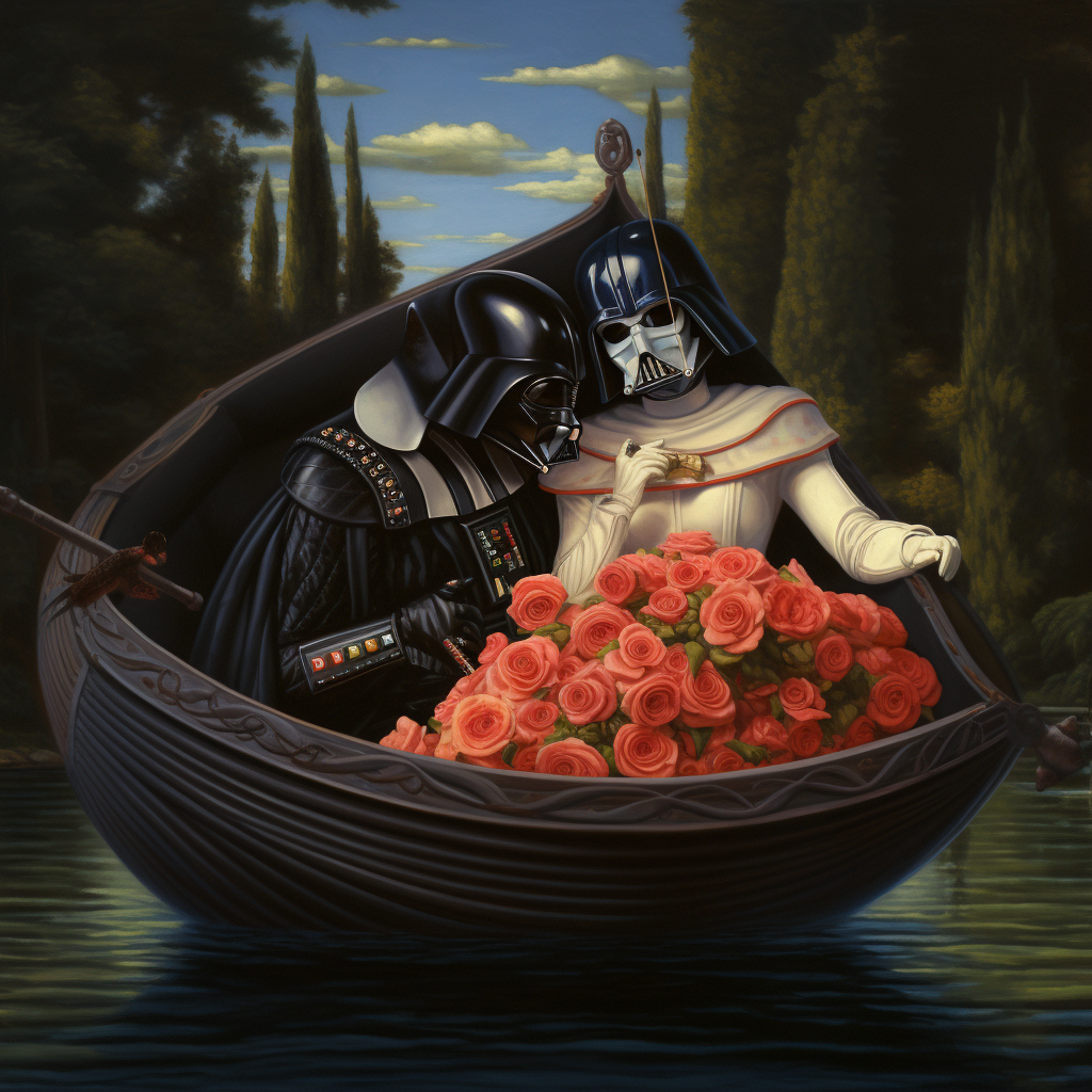 Darth Vader enjoying a swan boat ride