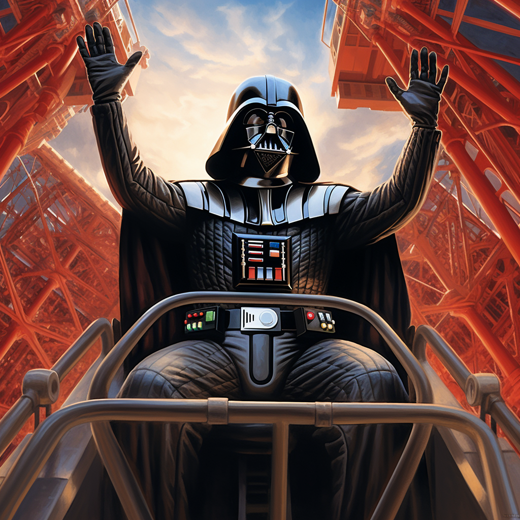 Darth Vader enjoying an exhilarating rollercoaster ride