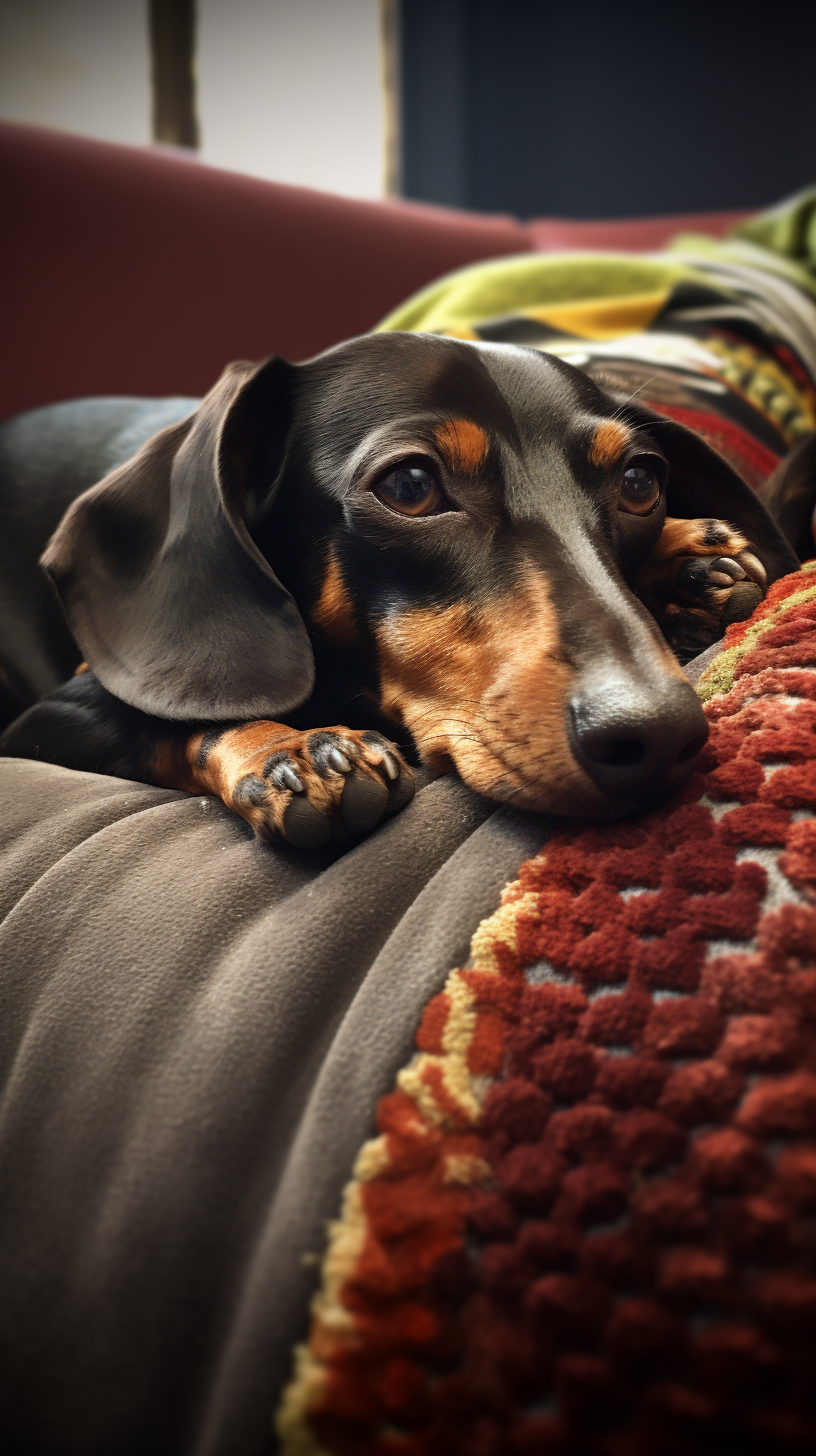 Adorable daschund dog relaxing on couch