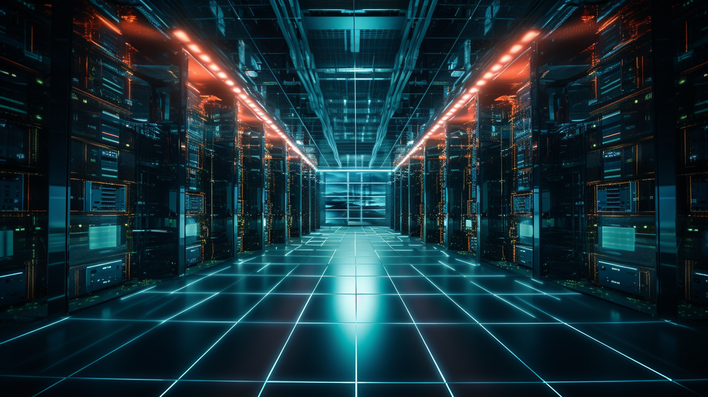 Eye-level photo of data center with dramatic effect