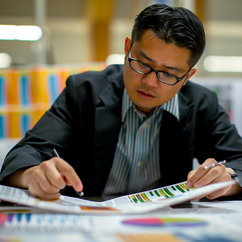 Data Consultant Analyzing Printed Reports