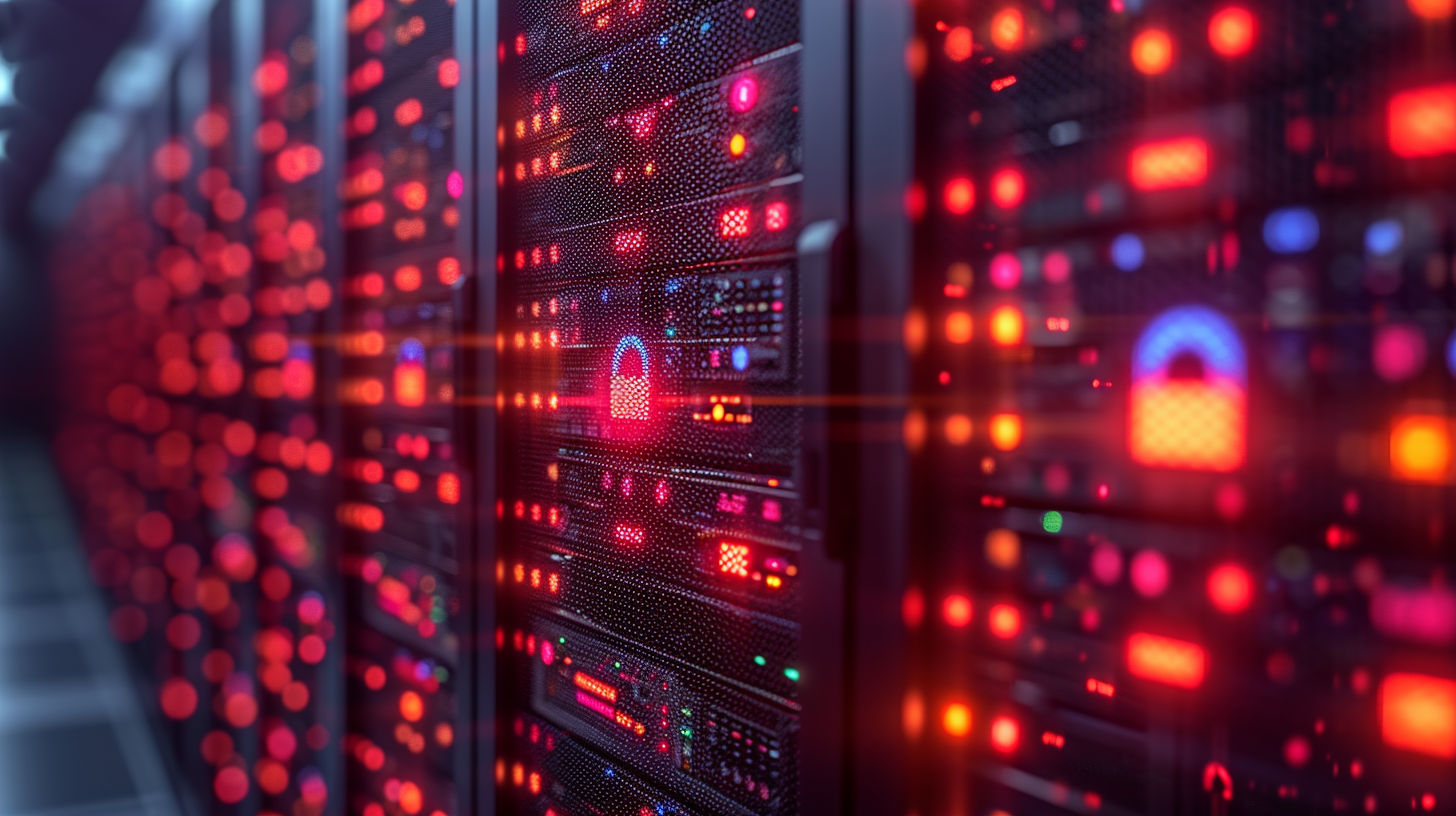 Data center security servers lock icons