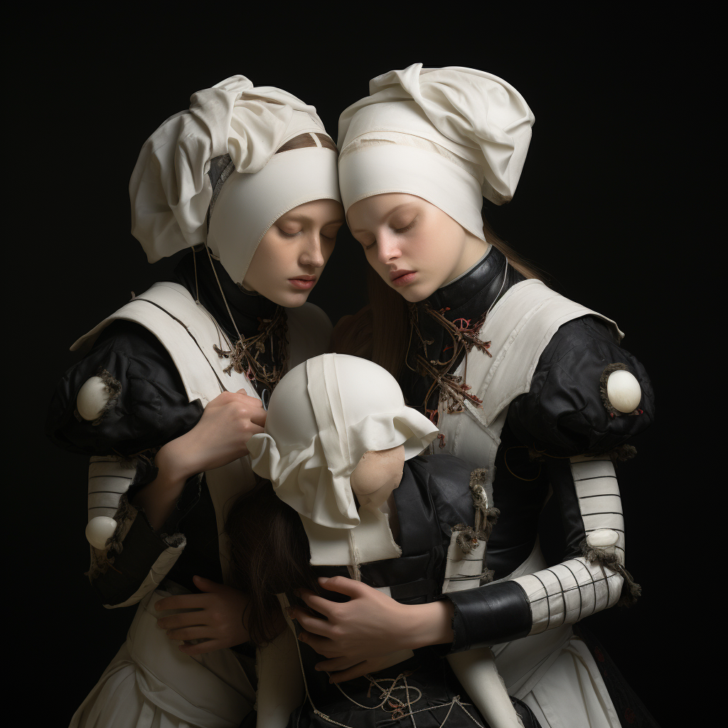 Charity daughters with bandages in action poses