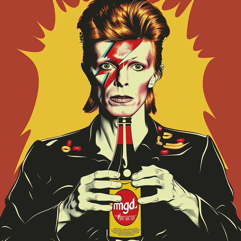 David Bowie with Maggi Bottle