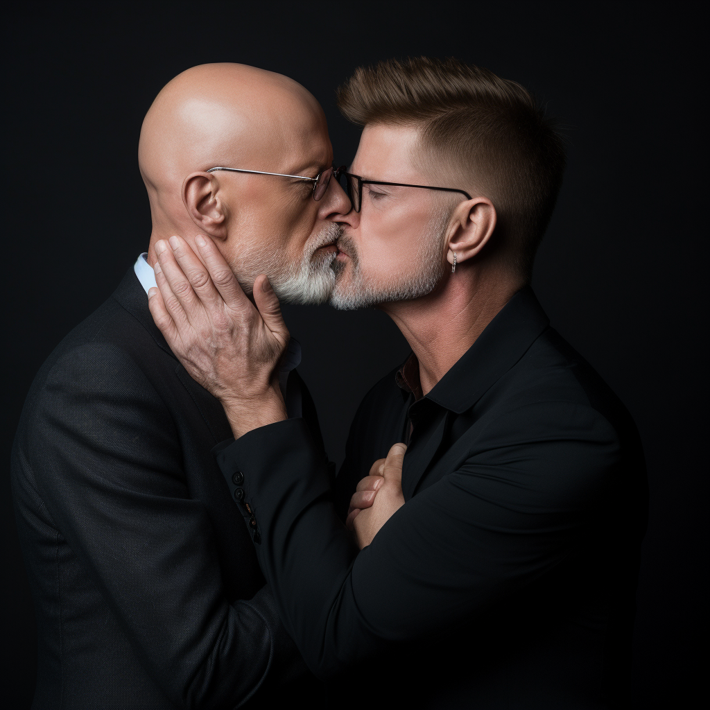 David Bowie kissing a mature man