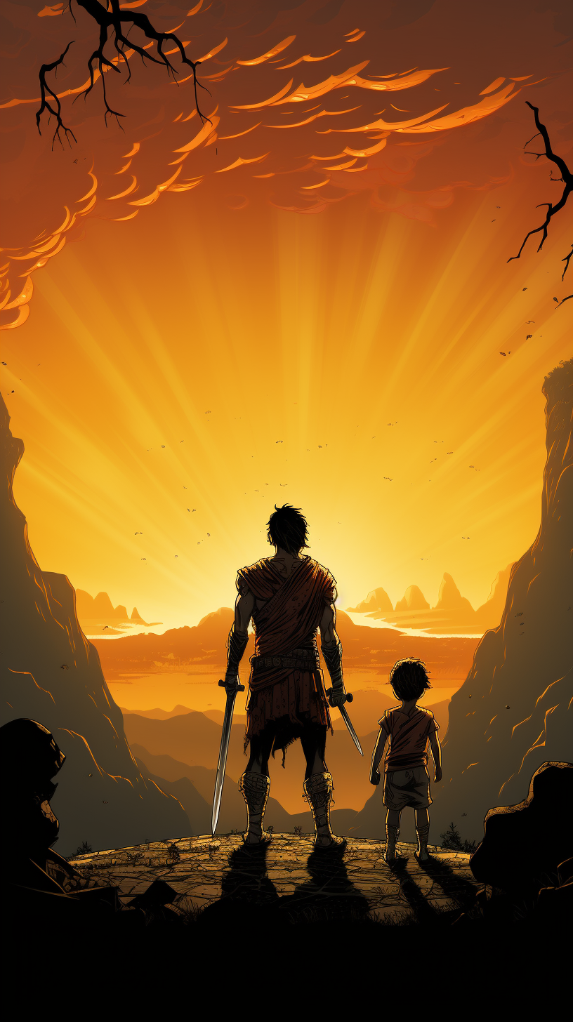 David and Goliath graphic novel at sunrise